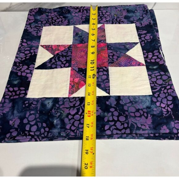 Handmade Quilted Table Placemats Set of 4 Star Patchwork Batik 18"x14" Purple - Picture 2 of 8